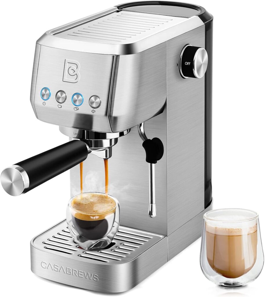 CASABREWS Espresso Coffee Machine 20 Bar, Professional Coffee Maker Cappuccino Latte Machine with Steam Milk Frother with 49oz Removable Water Tank, Stainless Steel, Gift for Dad Mom