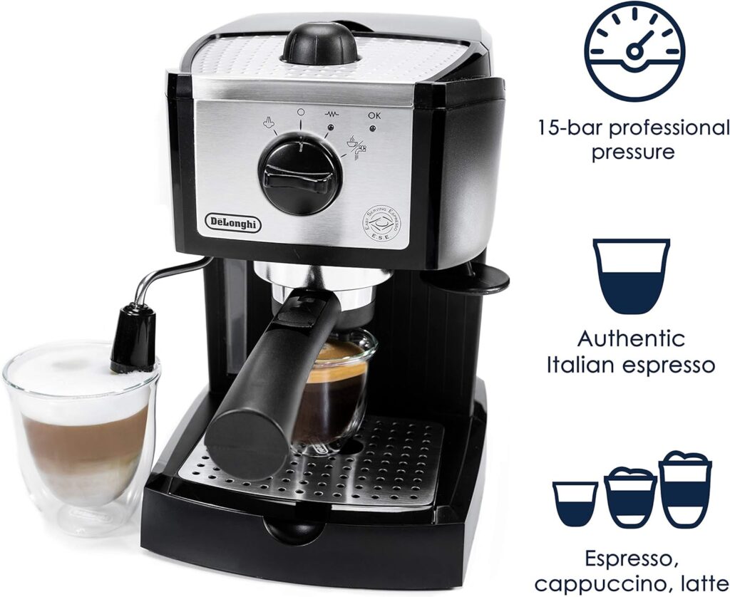 DeLonghi EC155 15 Bar Espresso and Cappuccino Machine, Black