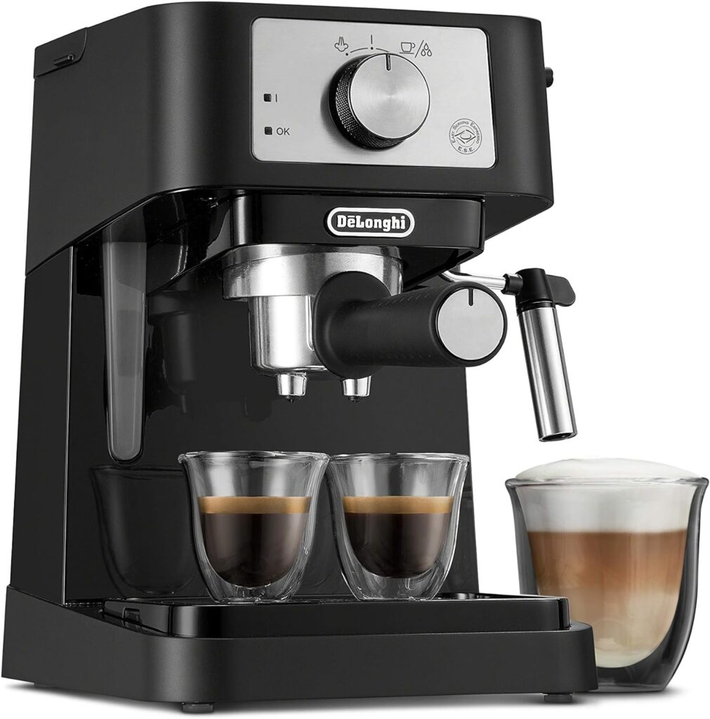 DeLonghi Stilosa Manual Espresso Machine, Latte  Cappuccino Maker, 15 Bar Pump Pressure + Milk Frother Steam Wand, Black / Stainless, EC260BK, 13.5 x 8.07 x 11.22 inches