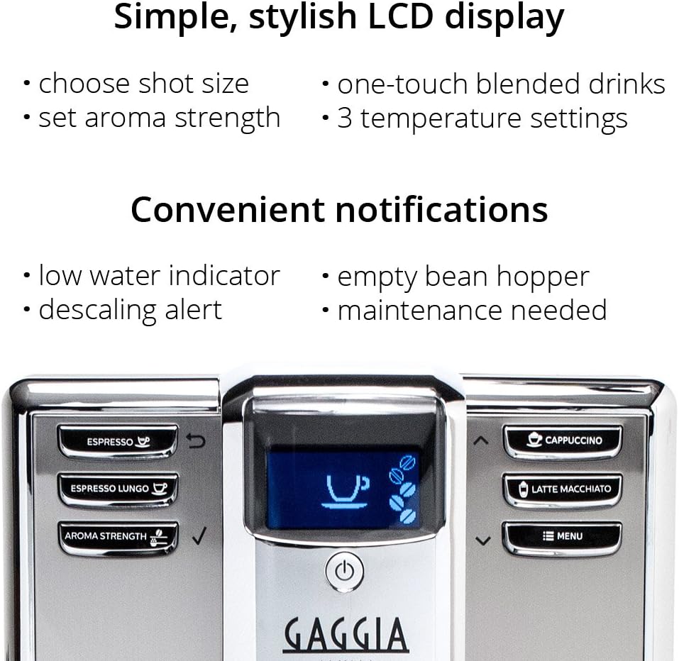 Gaggia Anima Prestige Automatic Coffee Machine, Super Automatic Frothing for Latte, Macchiato, Cappuccino and Espresso Drinks with Programmable Options,Silver