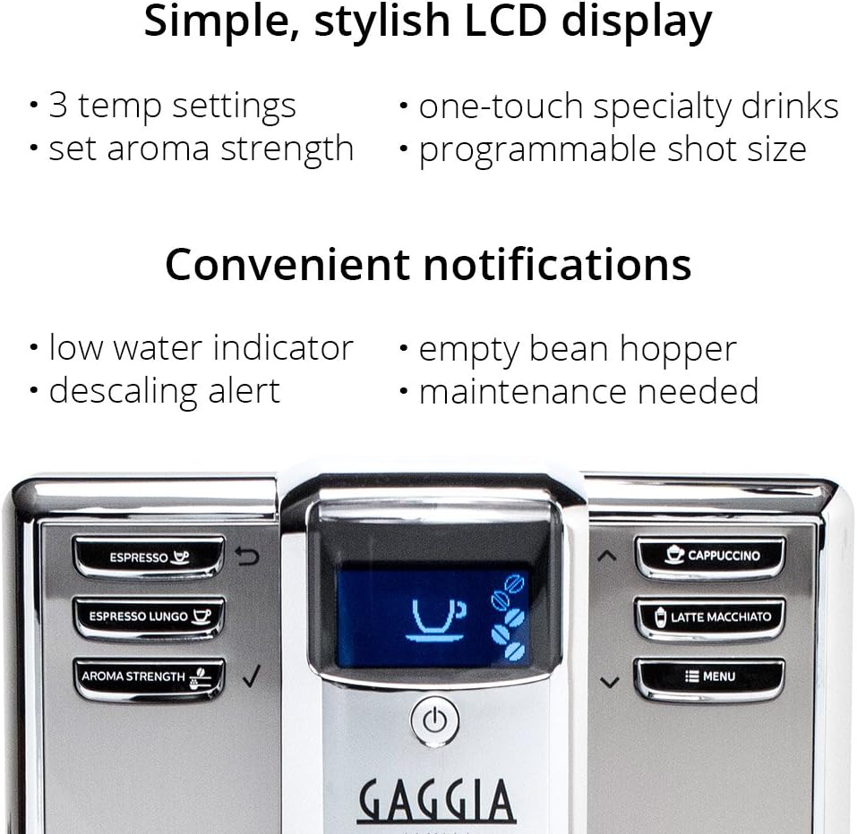 Gaggia Anima Prestige Automatic Coffee Machine, Super Automatic Frothing for Latte, Macchiato, Cappuccino and Espresso Drinks with Programmable Options,Silver