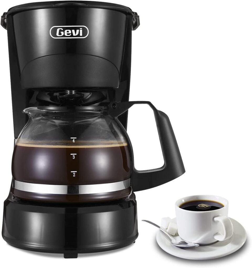 Gevi 4-Cup Coffee Maker with Auto-Shut Off, Small Drip Coffeemaker Compact Coffee Pot Brewer Machine with Cone Filter, Glass Carafe and Hot Plate, Stainless Steel Finish