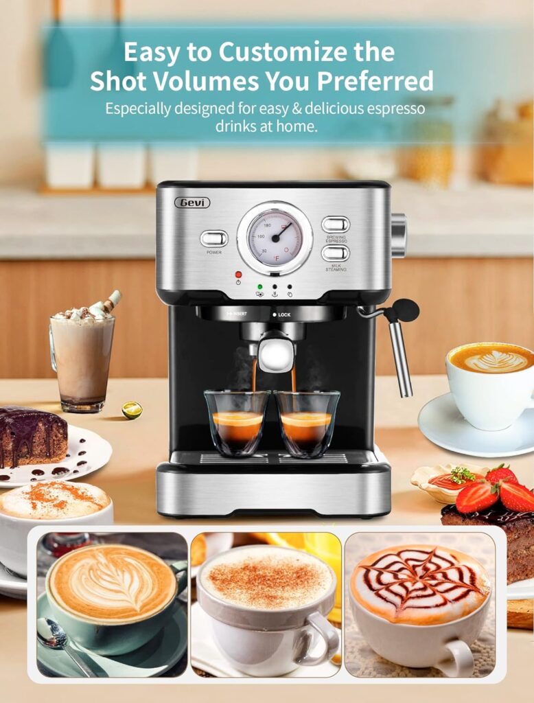 Gevi Espresso Machine, Espresso Maker with Milk Frother Steam Wand, Compact Espresso Super Automatic Espresso Machines for home Cappuccino, Latte