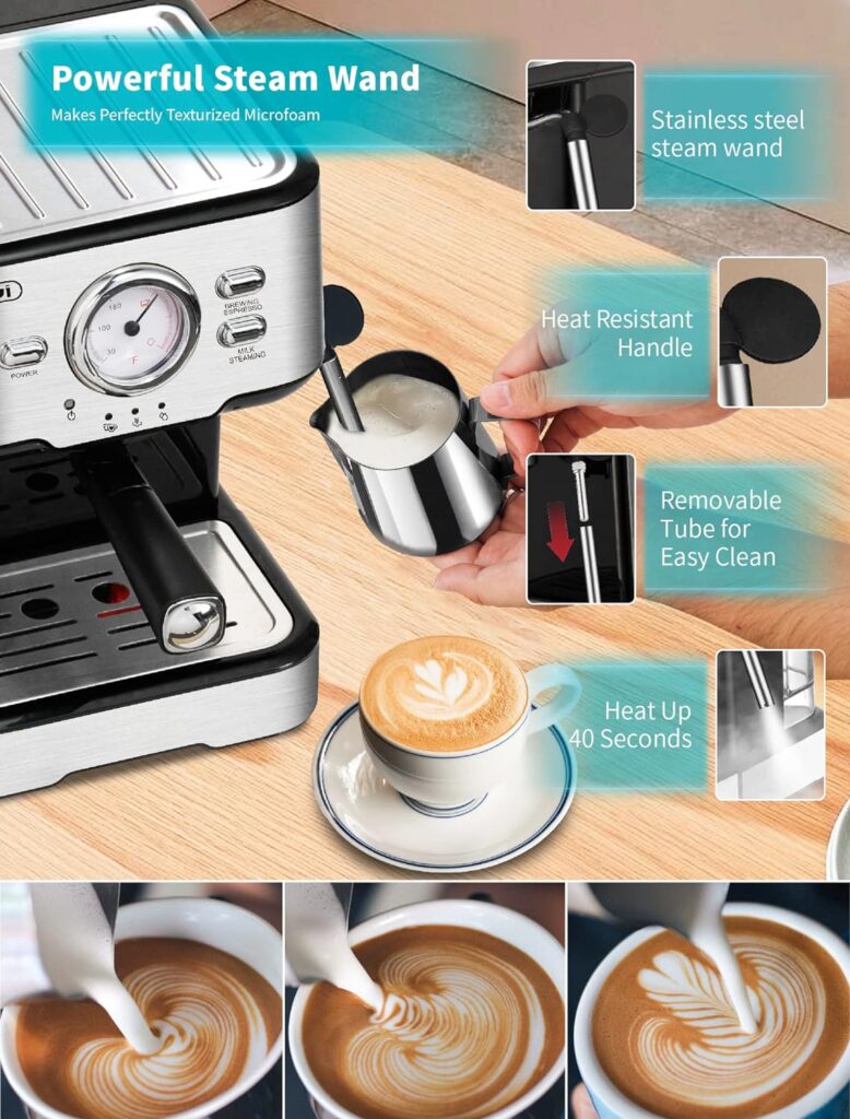 Gevi Espresso Machine, Espresso Maker with Milk Frother Steam Wand, Compact Espresso Super Automatic Espresso Machines for home Cappuccino, Latte