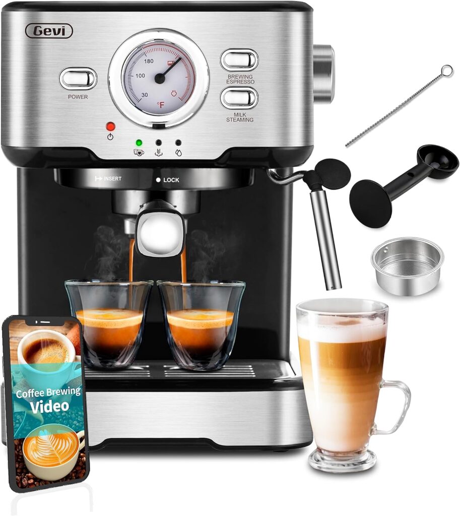 Gevi Espresso Machine, Espresso Maker with Milk Frother Steam Wand, Compact Espresso Super Automatic Espresso Machines for home Cappuccino, Latte