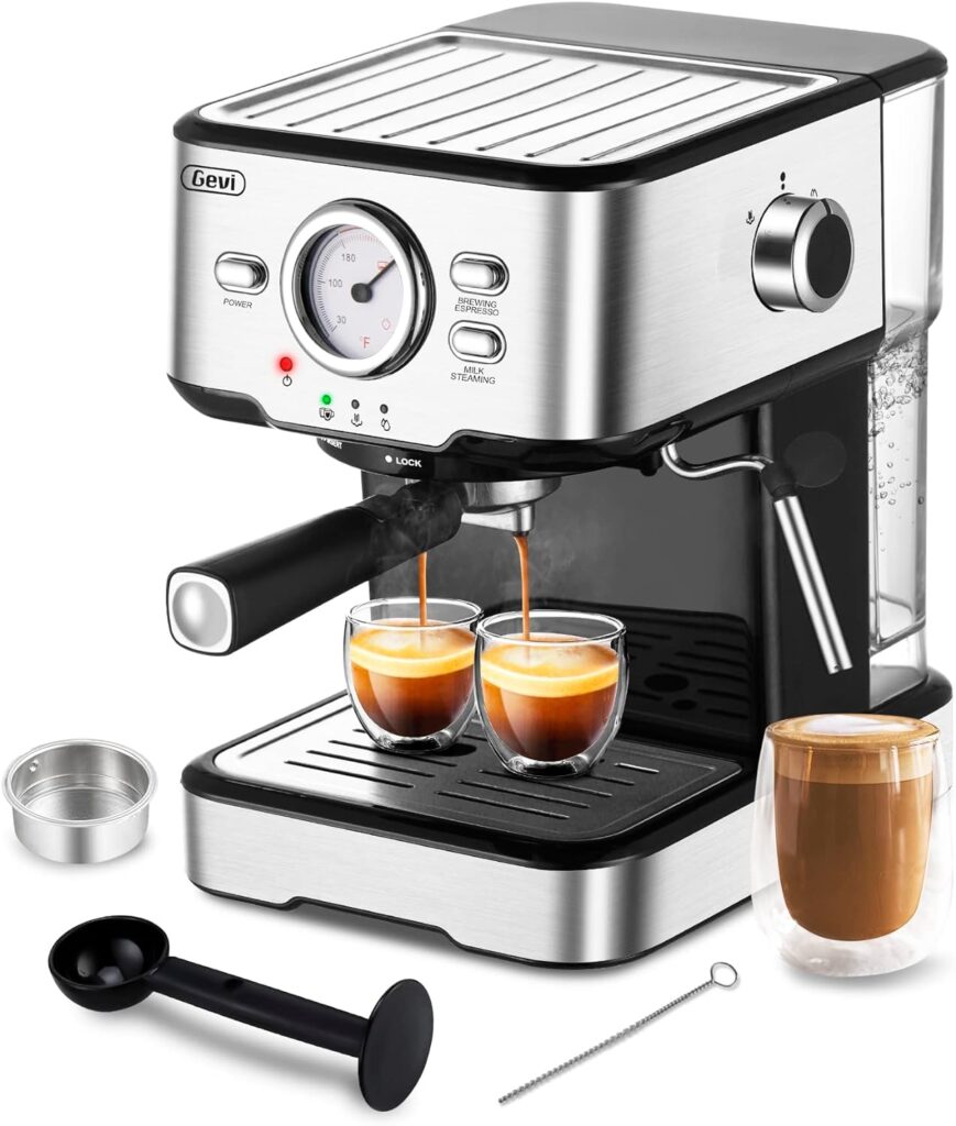 Gevi Espresso Machines 15 Bar Fast Heating Automatic Cappuccino Coffee Maker with Foaming Milk Frother Wand for Espresso, Latte Macchiato, Cuppucino, Removable Water Tank