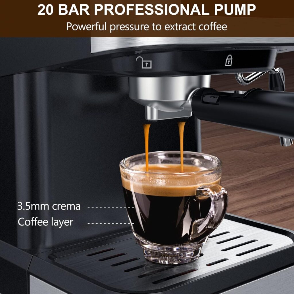 ICUIRE Espresso Machine 20 Bar, Stainless Steel Espresso Maker with Milk Frothing Pitcher, Professional Cappuccino Machine with Milk Frother, 1.1L Water Tank