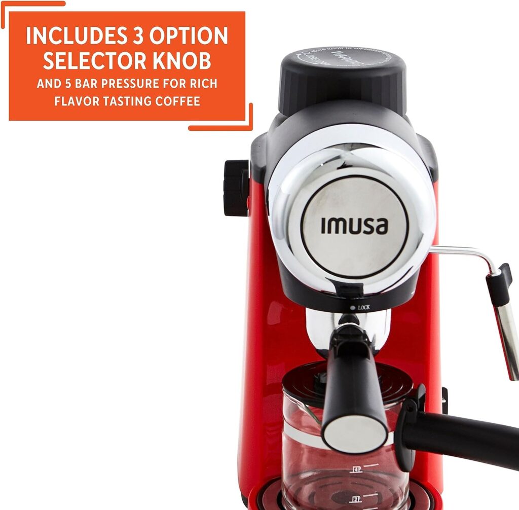 Imusa 4 Cup Epic Electric Espresso/Cappuccino Maker (Cafe Cubano, Cortadito, Colada, Cafe con Leche), Red