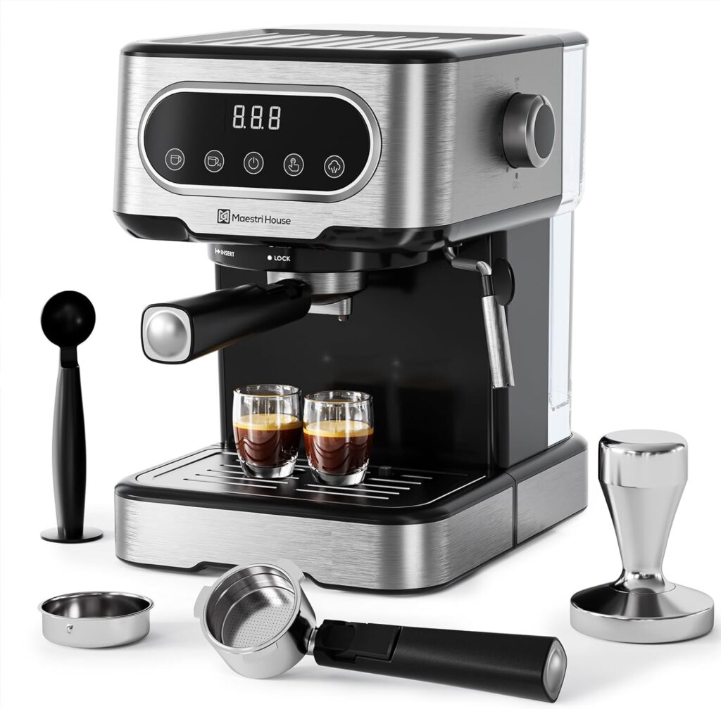 Maestri House Espresso Machine, Espresso Coffee Maker with Milk Frother Steam Wand, Barista Espresso Coffee Machine with Digital Touch Panel for Cappuccino Latte