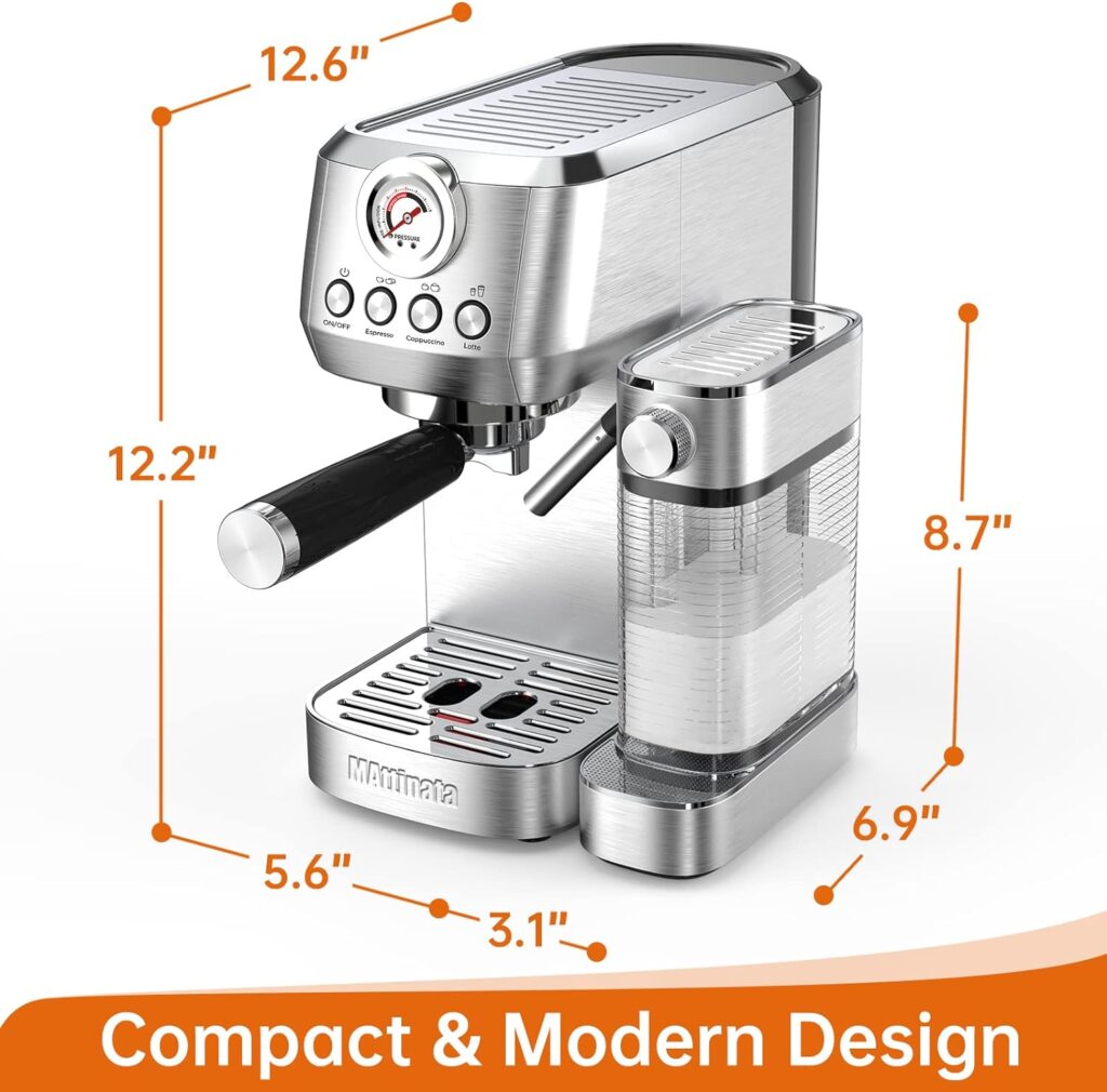 MAttinata Cappuccino Machine and Espresso Machine, 20 Bar Stainless Steel Latte Maker for Home with Automatic Milk Frothing System