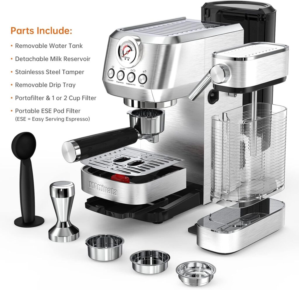 MAttinata Cappuccino Machine and Espresso Machine, 20 Bar Stainless Steel Latte Maker for Home with Automatic Milk Frothing System