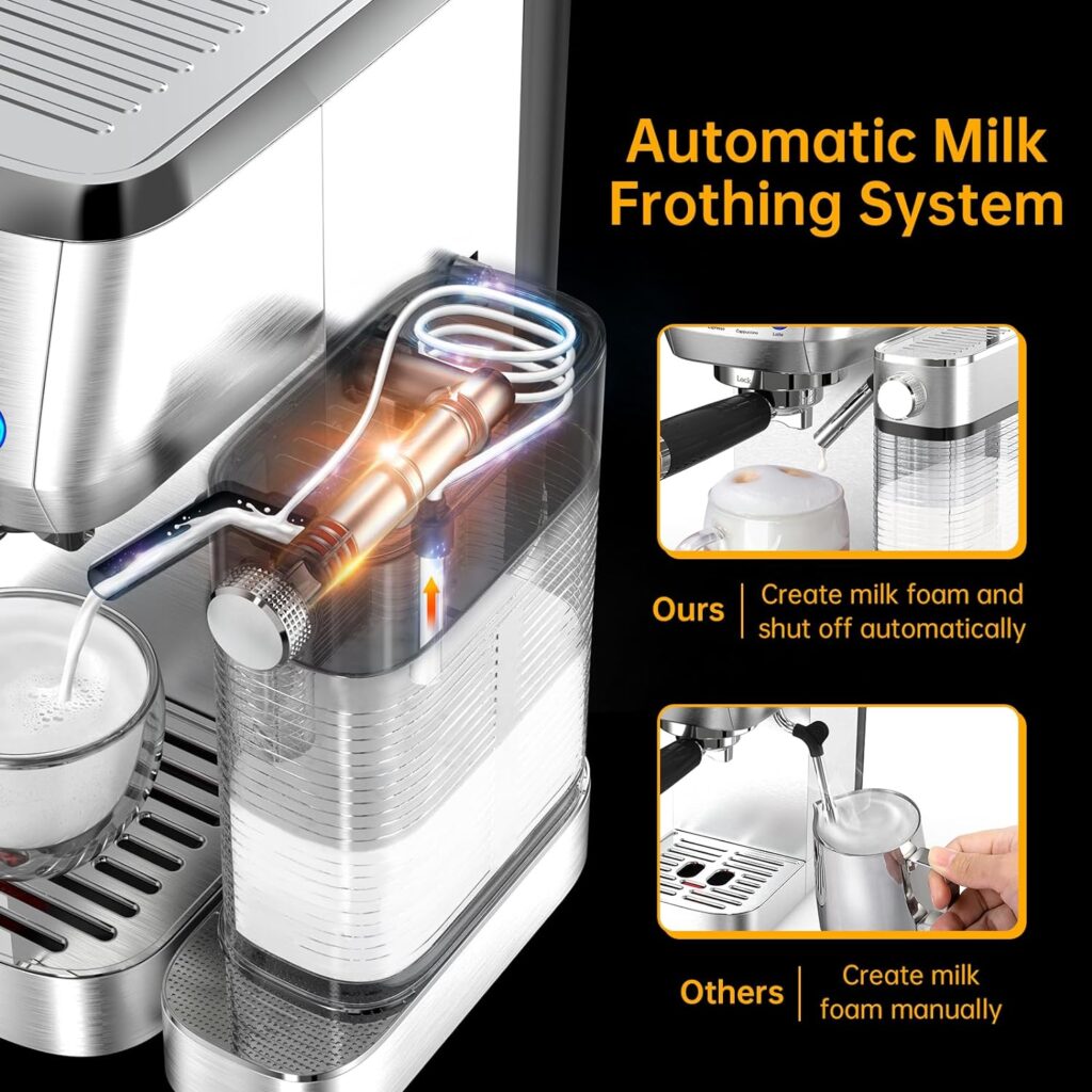 MAttinata Espresso Machine, 20 Bar Cappuccino Machine with Automatic Milk Frother, Stainless Steel Coffee Machines for Home Latte Cappuccino Mom Dad Coffee Lovers Gifts