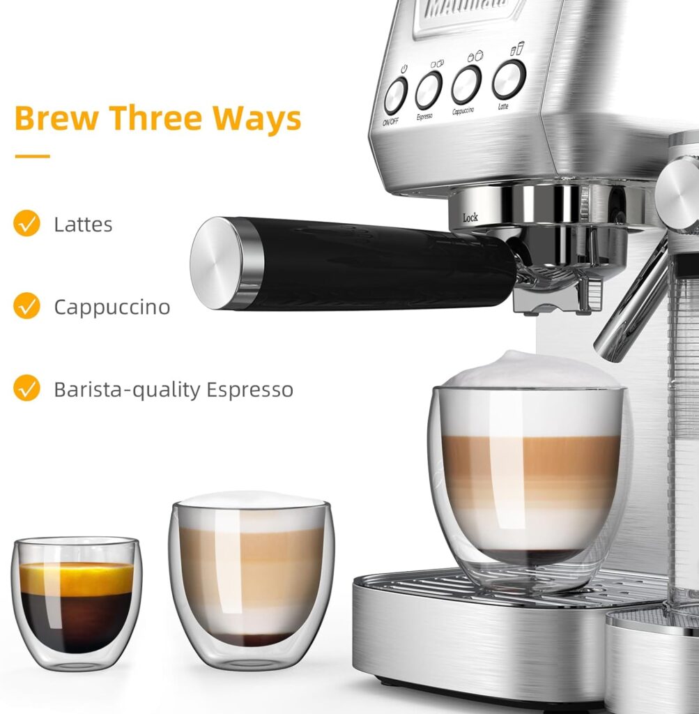 MAttinata Espresso Machine, 20 Bar Cappuccino Machine with Automatic Milk Frother, Stainless Steel Coffee Machines for Home Latte Cappuccino Mom Dad Coffee Lovers Gifts