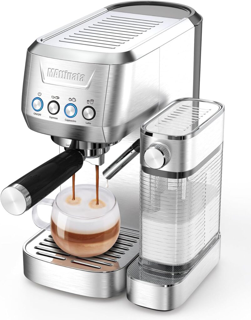 MAttinata Espresso Machine, 20 Bar Cappuccino Machine with Automatic Milk Frother, Stainless Steel Coffee Machines for Home Latte Cappuccino Mom Dad Coffee Lovers Gifts