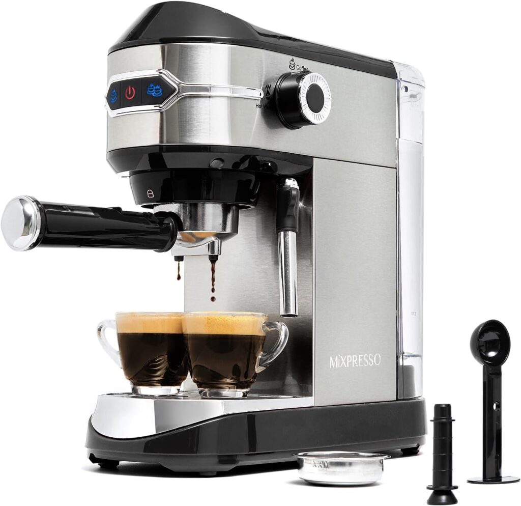 Mixpresso Professional Espresso Machine for Home 15 Bar with Milk Frother Steam Wand, Espresso Maker with Double-Cup Splitter, 1450W Fast Heating, Cappuccino and Latte machine with 37Oz Water Tank