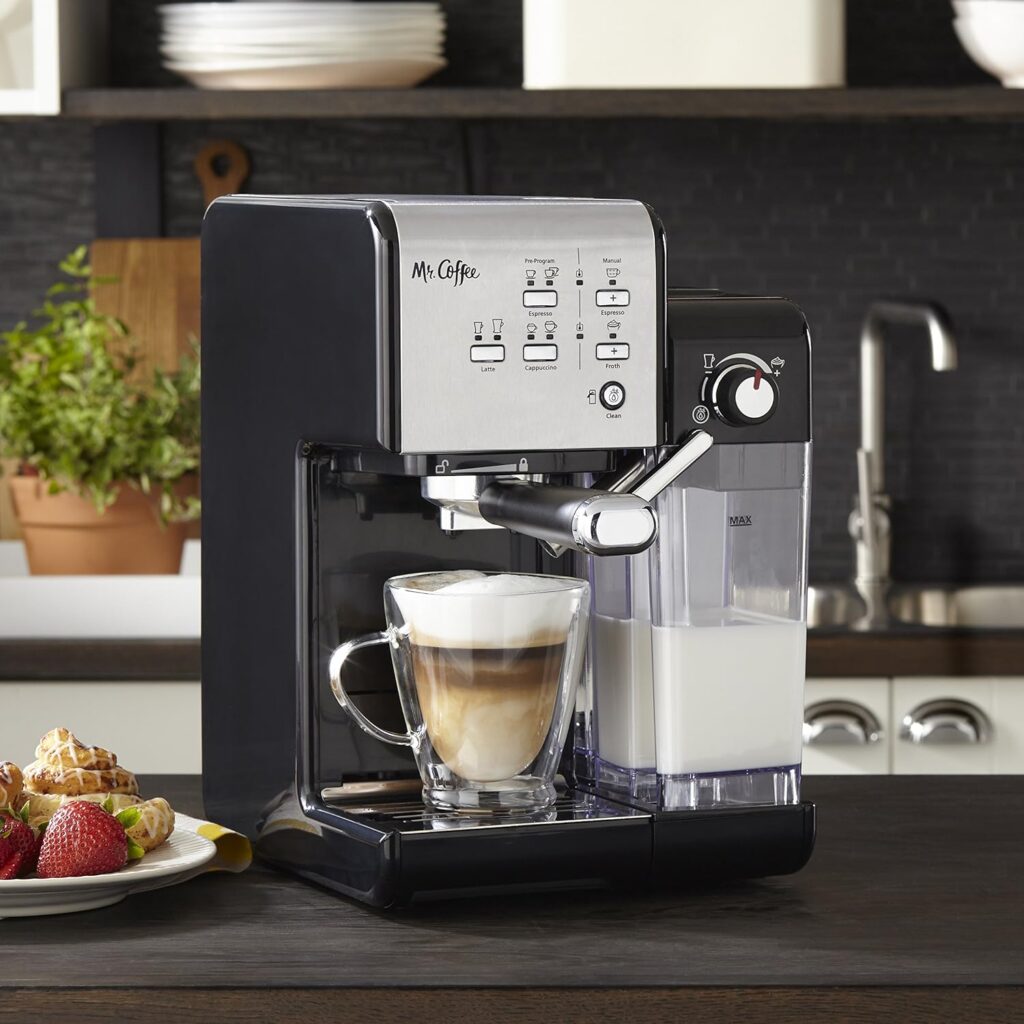 Mr. Coffee Espresso and Cappuccino Machine, Programmable Coffee Maker with Automatic Milk Frother and 19-Bar Pump, Stainless Steel