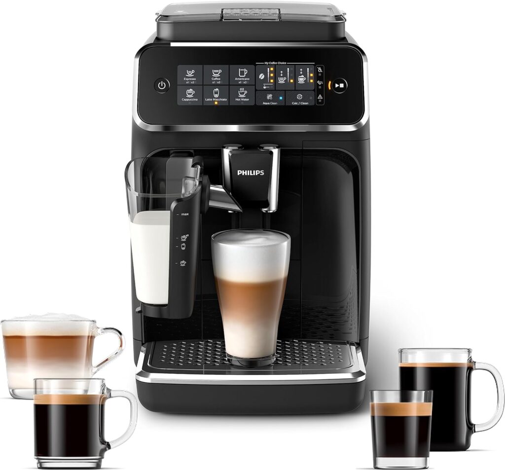 PHILIPS 3200 Series Fully Automatic Espresso Machine - LatteGo Milk Frother, 5 Coffee Varieties, Intuitive Touch Display, Black, (EP3241/54)