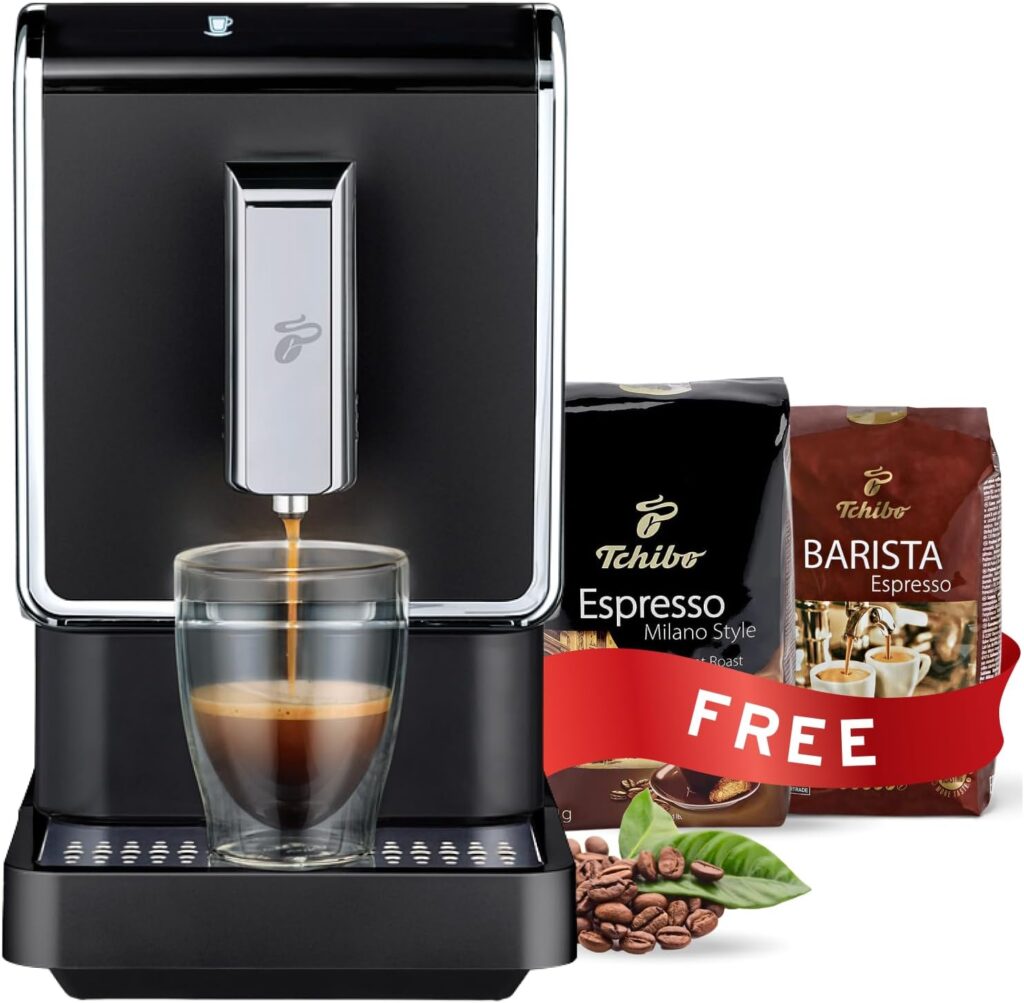 Tchibo Single Serve Coffee Maker - Automatic Espresso Coffee Machine - Built-in Grinder, No Coffee Pods Needed - Comes with x2 17.6 Ounce Bags of Whole Beans