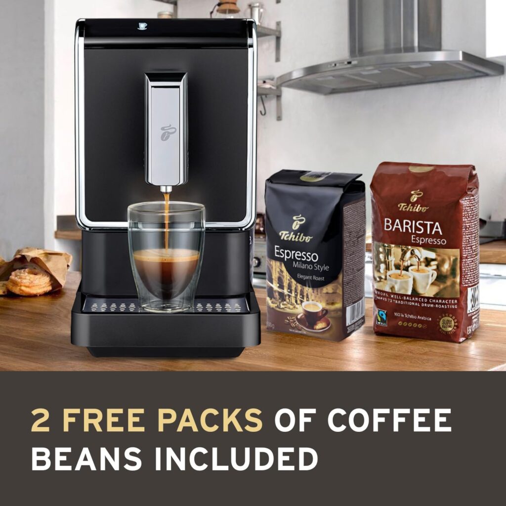 Tchibo Single Serve Coffee Maker - Automatic Espresso Coffee Machine - Built-in Grinder, No Coffee Pods Needed - Comes with x2 17.6 Ounce Bags of Whole Beans