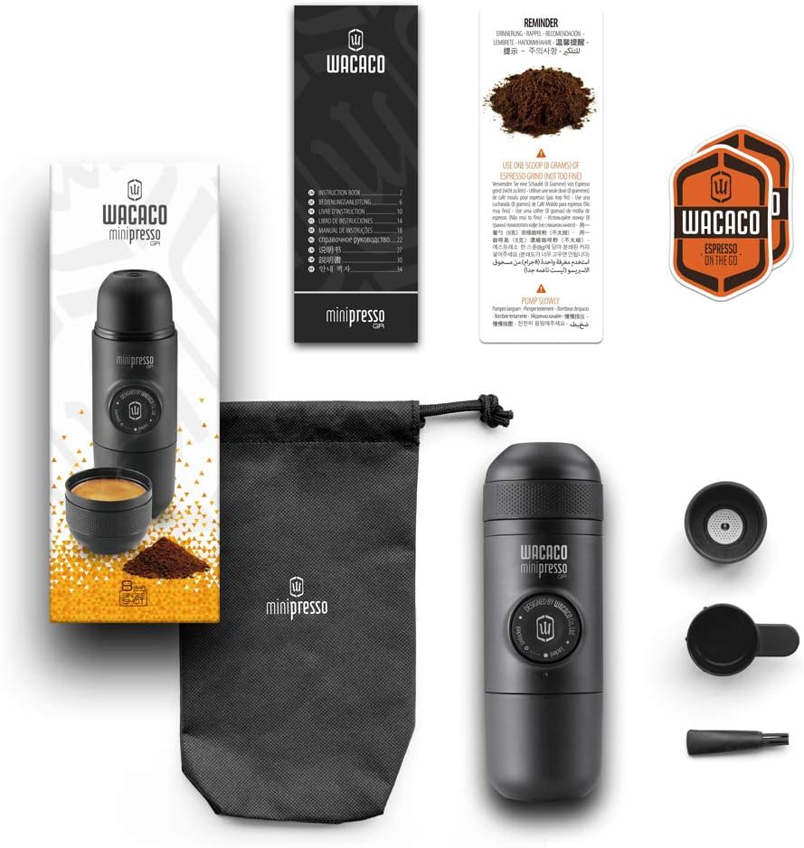 Wacaco Minipresso GR, Portable Espresso Machine, Compatible Ground Coffee, Hand Coffee Make, Travel Gadgets, Manually Operated, Perfect for Camping