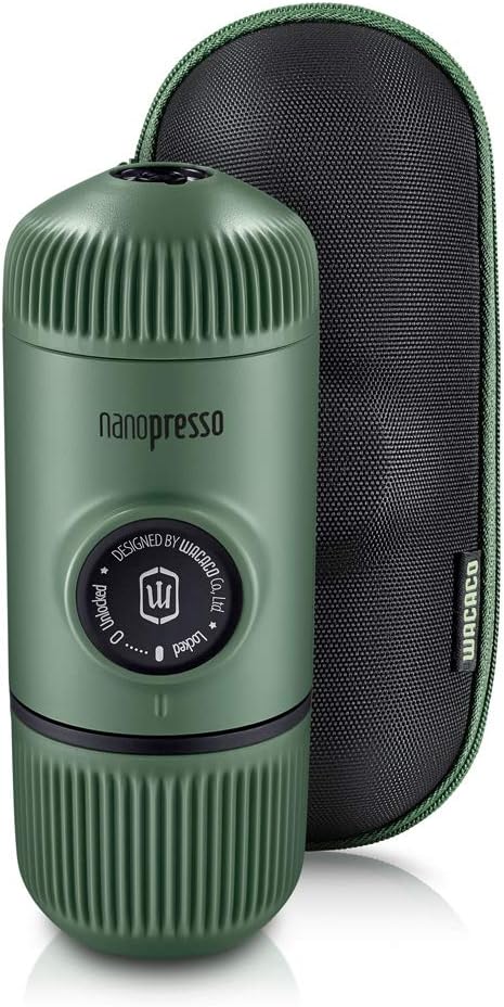 WACACO Nanopresso Portable Espresso Maker Bundled with Protective Case, Upgrade Version of Minipresso, Mini Travel Coffee Machine, Perfect for Camping, Travel and Office (Elements Moss Green)