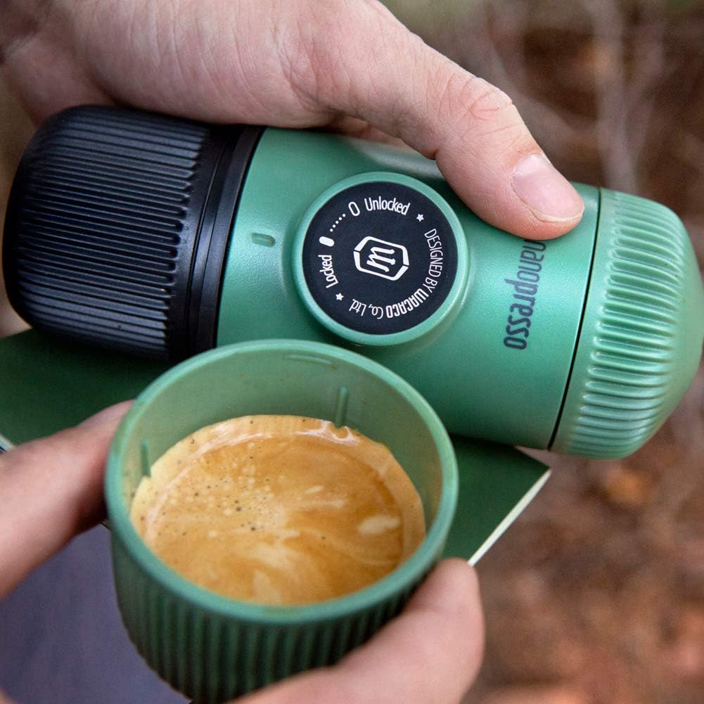 WACACO Nanopresso Portable Espresso Maker Bundled with Protective Case, Upgrade Version of Minipresso, Mini Travel Coffee Machine, Perfect for Camping, Travel and Office (Elements Moss Green)