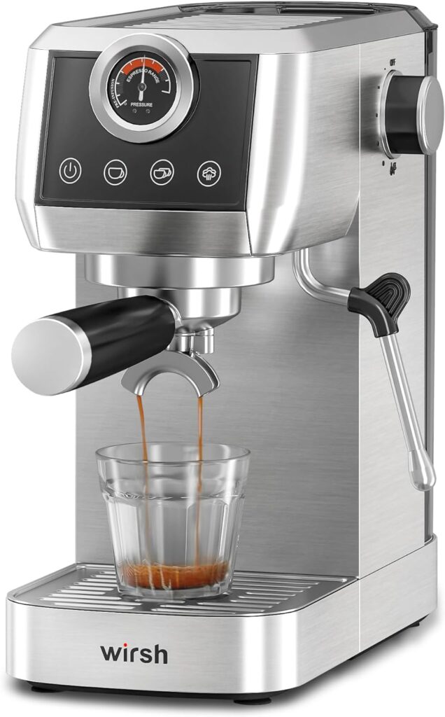 wirsh Espresso Machine, 20 Bar Espresso Maker with Plastic Free Portafitler and Steamer for Latte and Cappuccino,Expresso Coffee Machine with Pressure Gauge,Touch Screen (Home Barista Plus)