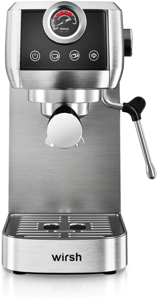 wirsh Espresso Machine, 20 Bar Espresso Maker with Plastic Free Portafitler and Steamer for Latte and Cappuccino,Expresso Coffee Machine with Pressure Gauge,Touch Screen (Home Barista Plus)