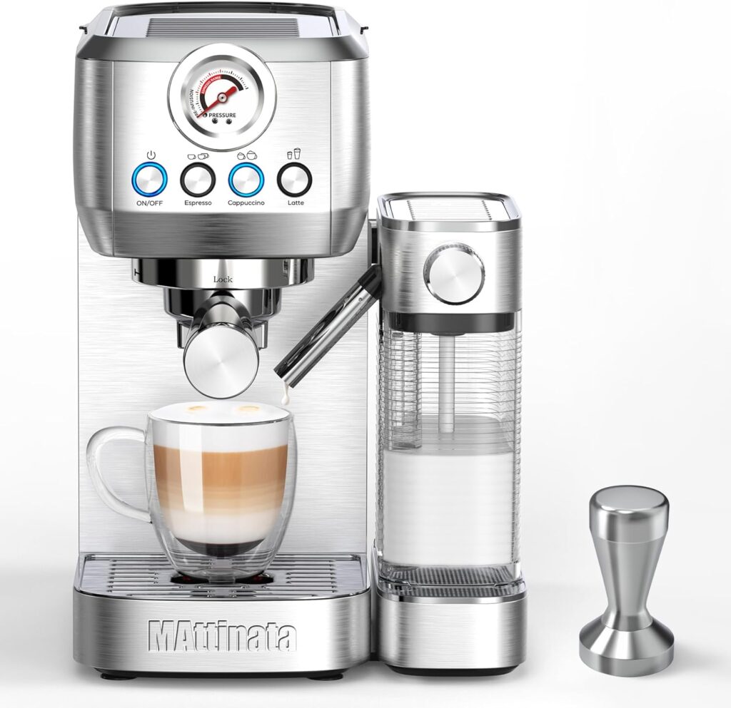 MAttinata Cappuccino Machine and Espresso Machine, 20 Bar Stainless Steel Latte Maker and Espresso Machine for Home with Automatic Milk Frothing System