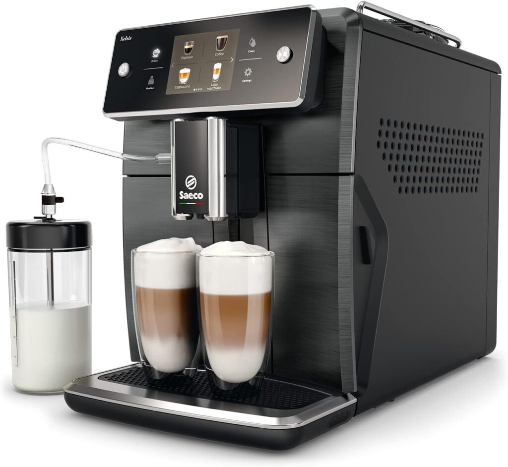 PHILIPS Saeco Xelsis Super Automatic Espresso Machine - LatteDuo Milk System, 15 Coffee Varieties, 6 User Profiles, Touchscreen, Black  Titanium, (SM7684/04)