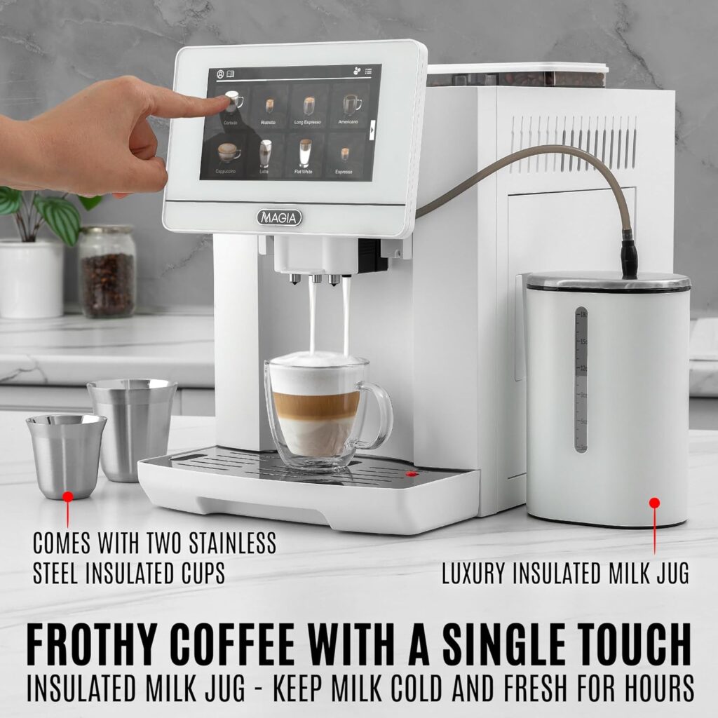 Zulay Magia Super Automatic Coffee Espresso Machine - Frother Handheld Foam Maker for Lattes - Espresso Coffee Maker With Easy To Use 7” Touch Screen  Original Milk Frother With Stand