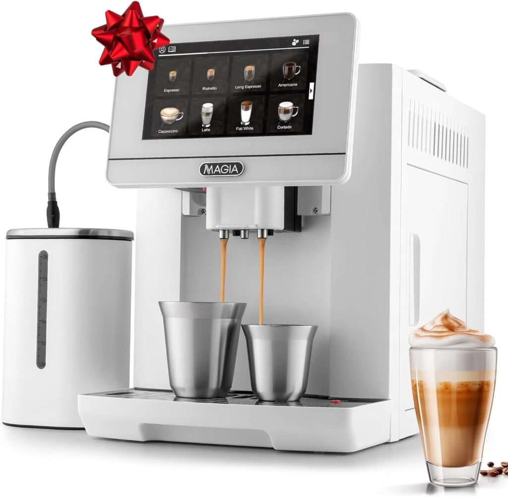 Zulay Magia Super Automatic Espresso Machine with Grinder - Espresso Maker with Milk Frother  Insulated Milk Container- Cappuccino  Latte Machine - Touch Screen, 19 Coffee Recipes, 10 User Profiles